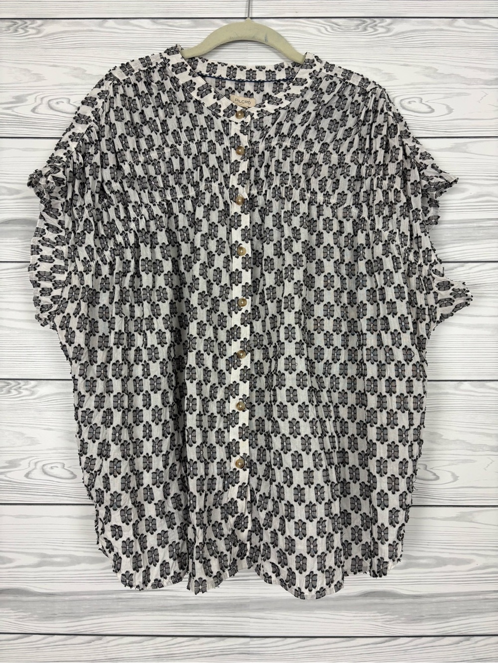 PILCRO by Anthropologie short-sleeve smocked button down blouse 2X - Picture 3 of 9